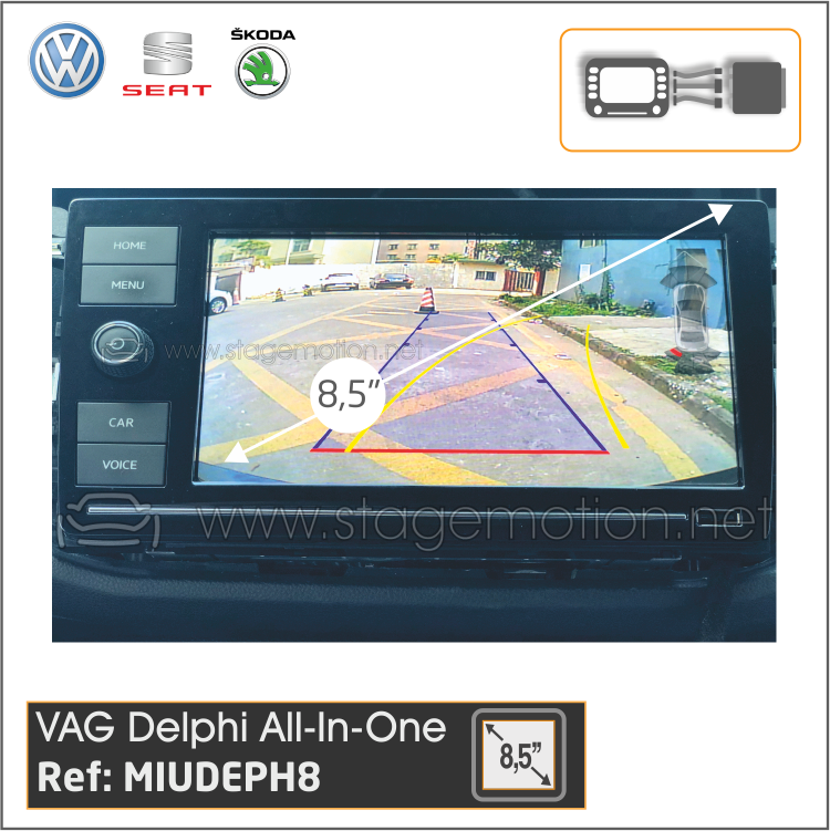 Interface Cámaras + VídeoAux para SEAT/SKODA/VW MIB2 Entry 8,5&quot; (fabricación Delphi All-In-One)