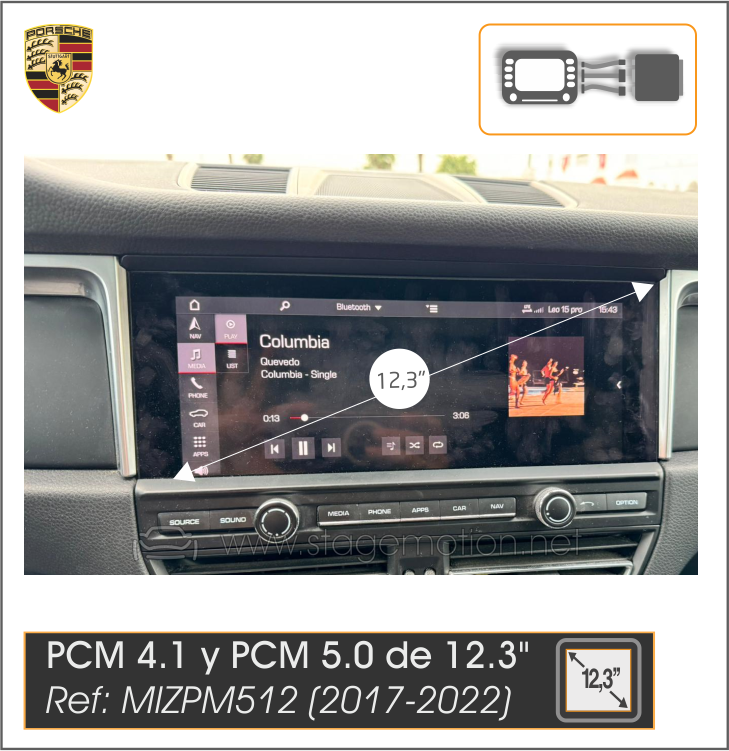 Interfaz Cámaras y Vídeo AUX Porsche PCM 4.1 / PCM 5.0 / PCM 6.0 de 12.3&quot; (desde 2019)