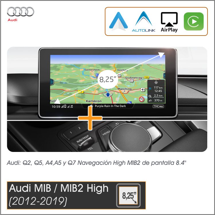 Kit Plus Audi MIB2 High 8.4&quot; (A4/A5/Q5/Q7 2014-2019) Car-Play Wireless + Android Auto + Mirror-Link + USB + Visión 180º