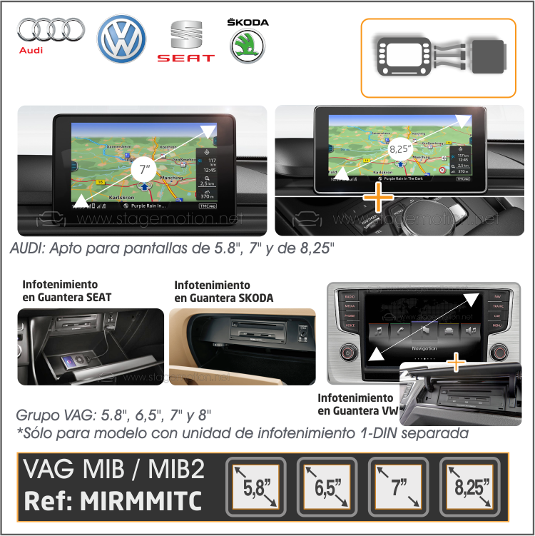 Interface Cámaras Visión + VdeoAUX Audi/VW/SEAT/SKODA/Porsche MIB Touch 5,8&quot;/6,5&quot;/7''/8''/8,25&quot;/9.2&quot;