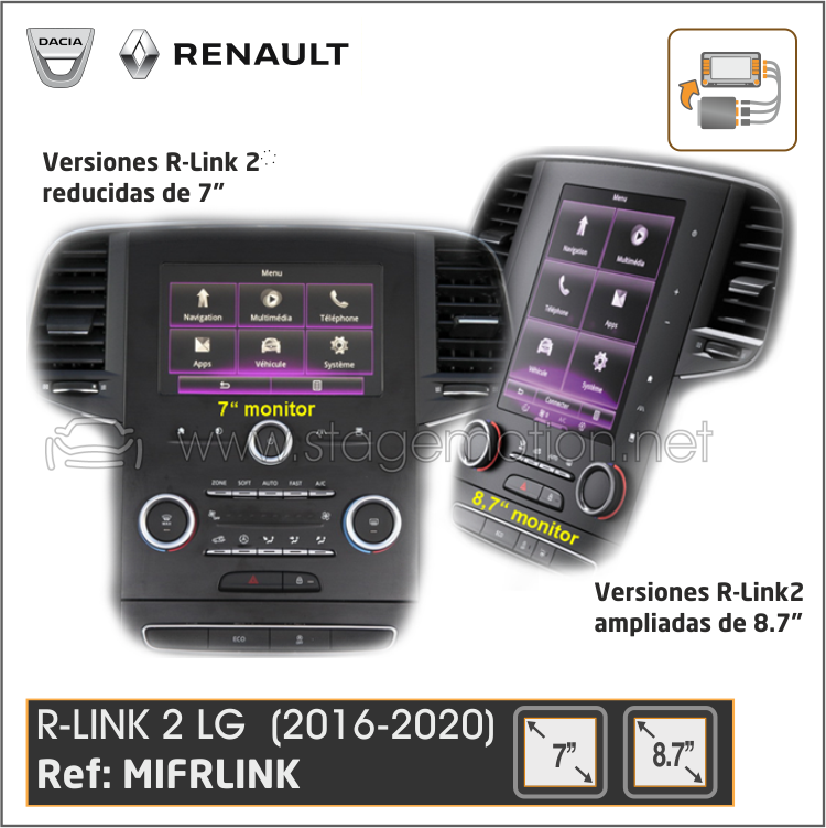 Interface Vídeo Aux + Cámaras Renault R-Link2(LG) 7&quot;/8.7&quot; (2016-2019)
