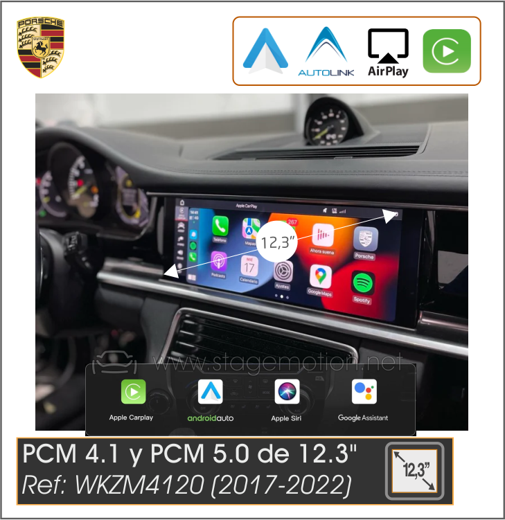 Kit Plus Porsche PCM 5.0 12.3&quot; (2017-2022) Wireless Car-Play + Android Auto Wireless + USB Media + Visión 180º