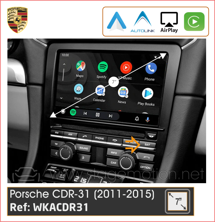 Kit Plus Porsche RADIO CDR-31 (2011-2015) Wireless Car-Play + Android Auto + USB Media + Visión 180º