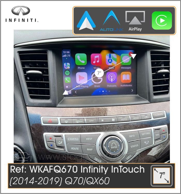 Kit Car-Play/Android Wireless + USB + Visión 180º Infiniti InTouch (Pantalla 7&quot;) Q70/QX60 (2014-2019)