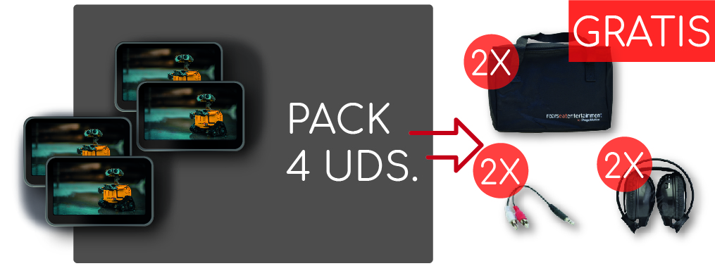 Pack 4x Pantallas RSE 10.1' HD DVD/USB/SD/IR/FM + Jack + Auricular + Bolsa de Transporte (v.2020)