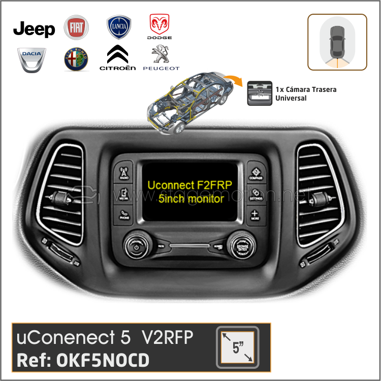 Kit Cámara Trasera Aftermarket FIAT y Boxer UConnect 5.0 (desde 2013 V2RFP) - Sin CD slot delantero