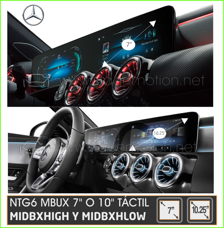 Interfaz Cámaras y Vídeo AUX Mercedes Benz TÁCTIL Low 7&quot; o High 10&quot; NTG6 (MBUX)