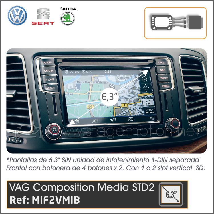 Interface Vídeo AUX + Cámaras VW/Seat/Skoda MIB STD2 6.3&quot;