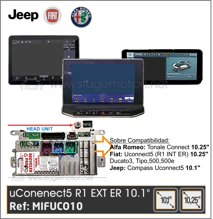 Interface Vídeo + Cámaras Visión Uconnect5 10.1&quot; (Pantalla Separada R1 EXT ER) FIAT/Jeep/AlfaRomeo