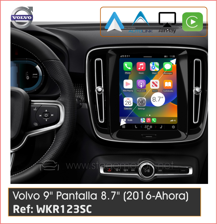 Kit Car-Play/Android Wireless + USB + Cámaras Visión 180º VOLVO PR: 8N02 (Pantalla Vertical 8.7&quot;)