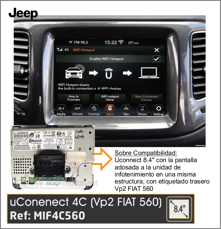 Interface Vídeo + Cámaras Visión JEEP Uconnect 4C (VP2 Fiat 560) 8.4&quot;