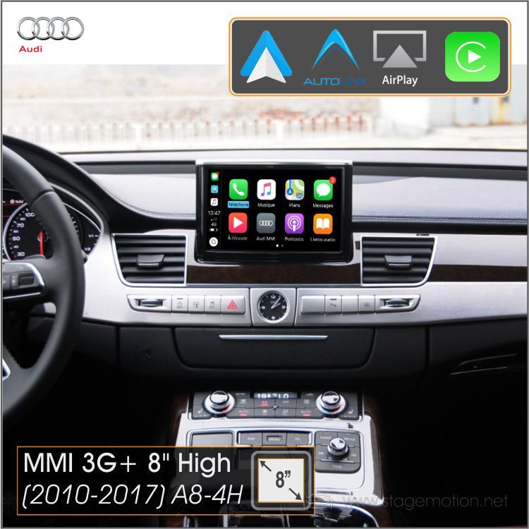 Kit Plus Audi A8(4H 2011-2016) Car-Play Wireless + Android Auto + Mirror-Link + USB + Visión 180º