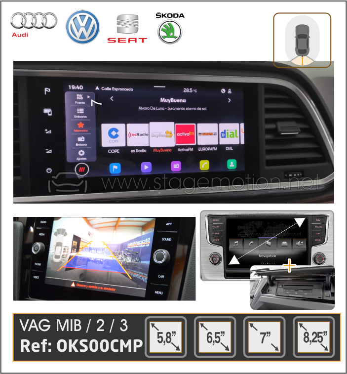 Kit RVC Integrado MIB Audi/VW/SEAT/SKODA 5.8&quot;/6.5&quot;/7&quot;/8.25&quot;/9.2&quot;