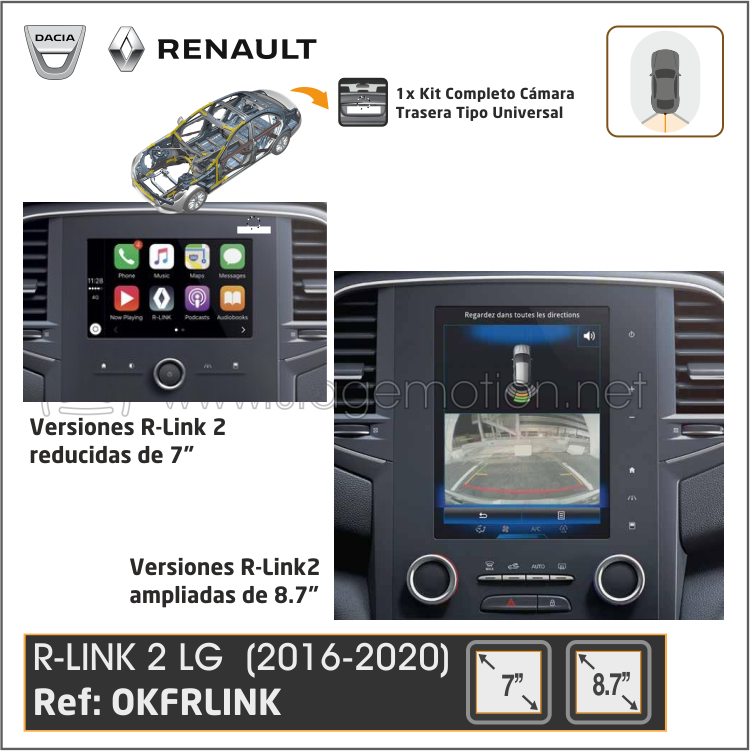 Kit Cámara Trasera Renault R-Link2 (LG) Pantallas 7&quot;/8,7&quot; (2016-2020)