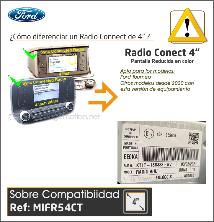 Interface Vídeo Auxiliar + Cámaras Visión FORD (desde 2016) Pantallas 4" Radio Connect
