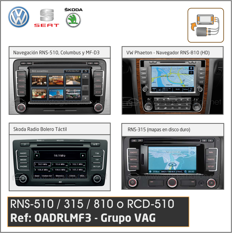 Kit RVC Integrado OEM para Volkswagen Passat Sedan (3C) -2006 a 2010- RNS-510/315