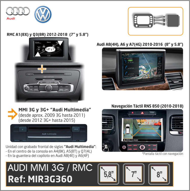 Kit RVC Integrado para Audi A1 (8X) - Navegación o Radio RMC 6.5"
