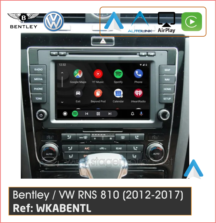 Kit Wireless Car-Play + Android Auto + USB Media + Visión 180º Bentley Continental/VW Phaethon RNS-810 (2012-2017)