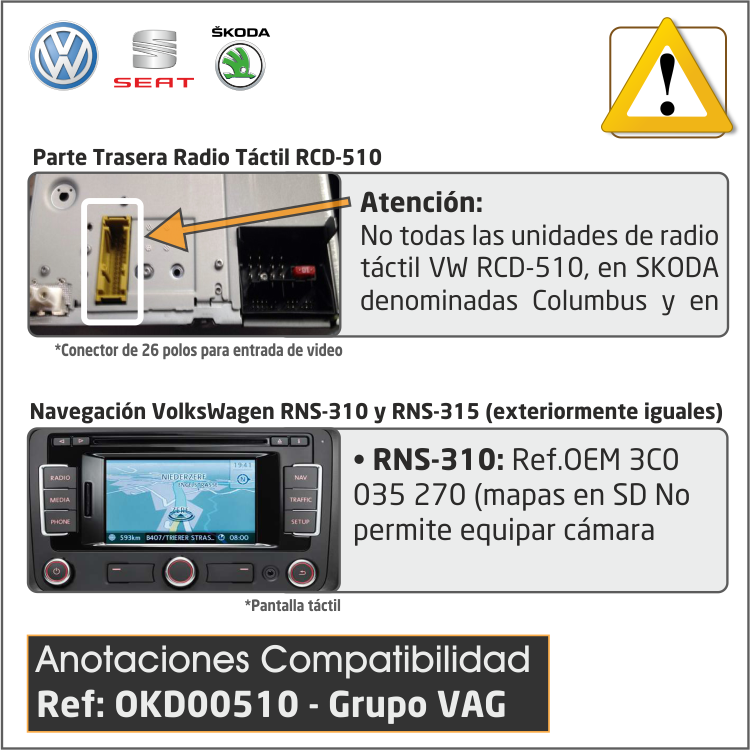 Kit RVC Integrado Grupo VAG RNS-510/315/810 o RCD-510 (con cámara universal)